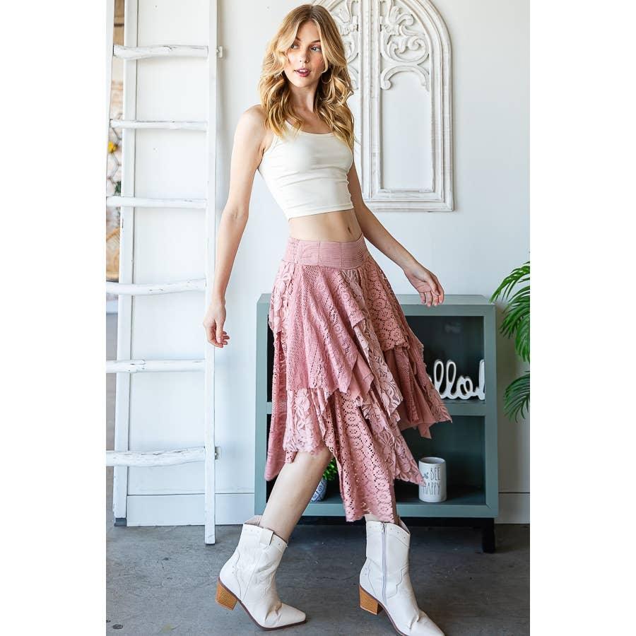 MULTI LACE MIXED MID SKIRT: BLACK / M - Random Hippie