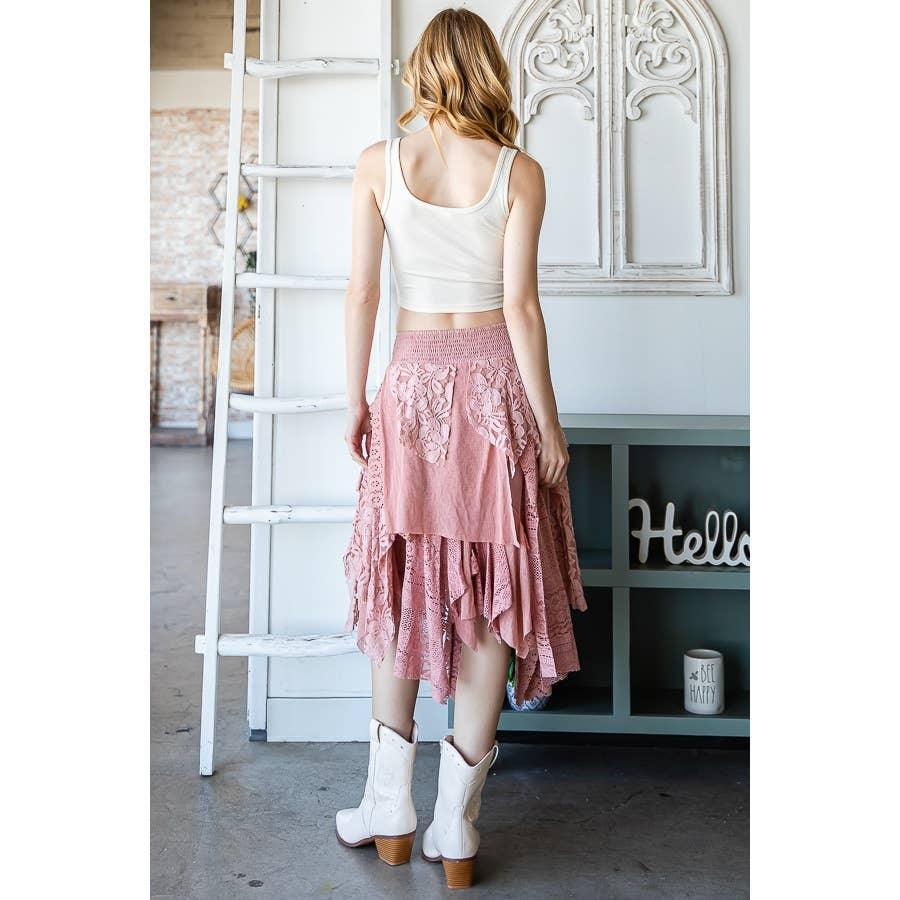 MULTI LACE MIXED MID SKIRT: BLACK / M - Random Hippie