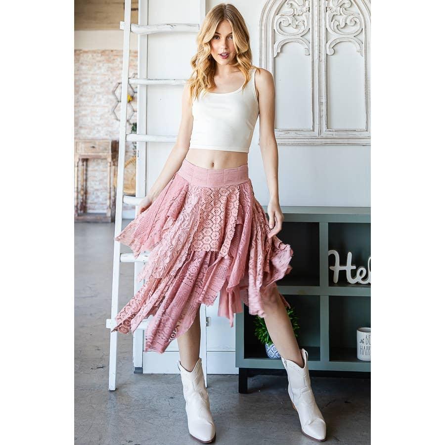 MULTI LACE MIXED MID SKIRT: BLACK / M - Random Hippie