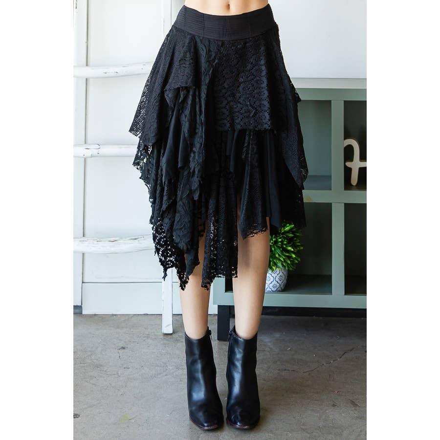 MULTI LACE MIXED MID SKIRT: BLACK / M - Random Hippie