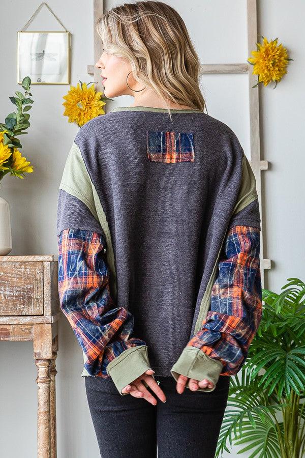 Peace Plaid Sleeve Pullover - Random Hippie