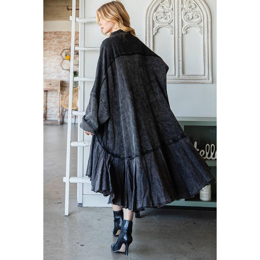 WASHED WAFFLE LONGLINE SHIRTS TOP: BLACK / S - Random Hippie