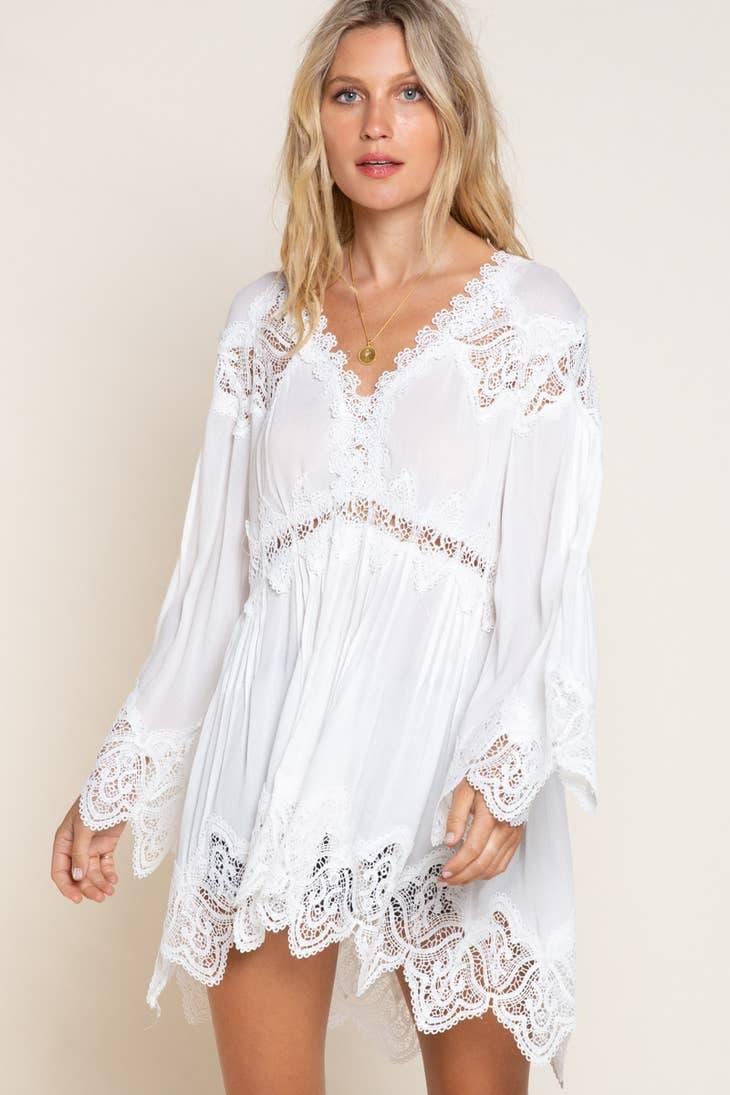 Bell Sleeve Crochet Inset V-Neck Top - Random Hippie