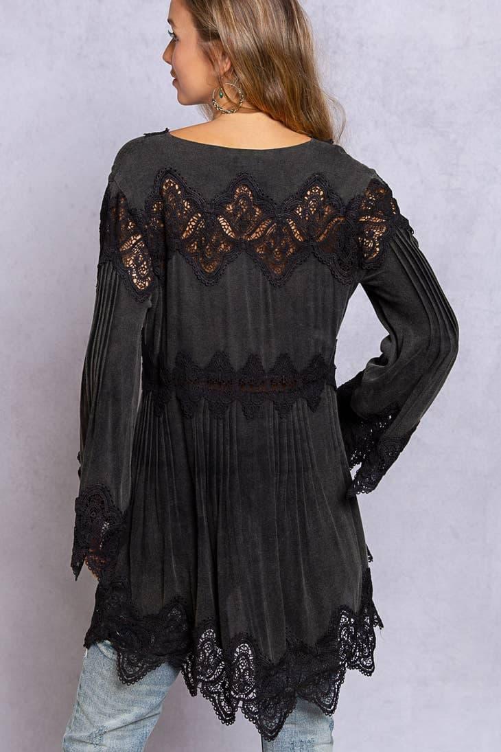 Bell Sleeve Crochet Inset V-Neck Top - Random Hippie