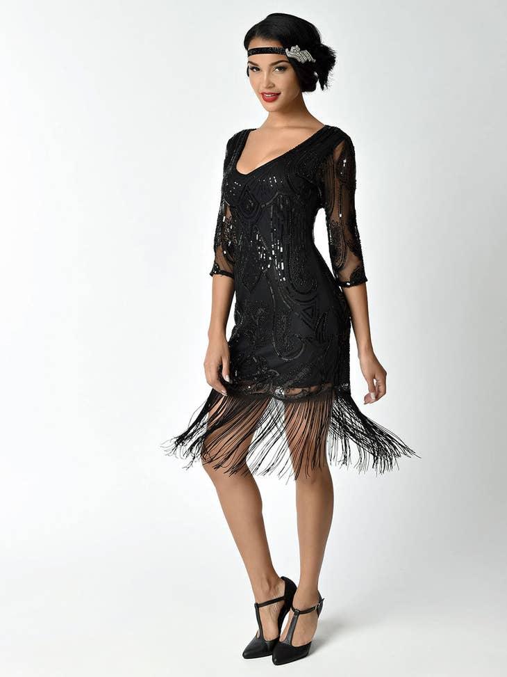Black Beaded & Sequin Flapper Dress - Random Hippie