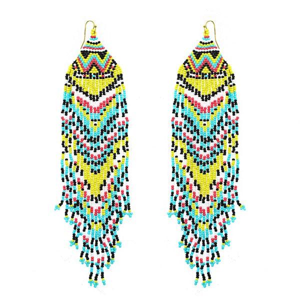 Extra Long Seed Bead Fringe Earrings - Random Hippie
