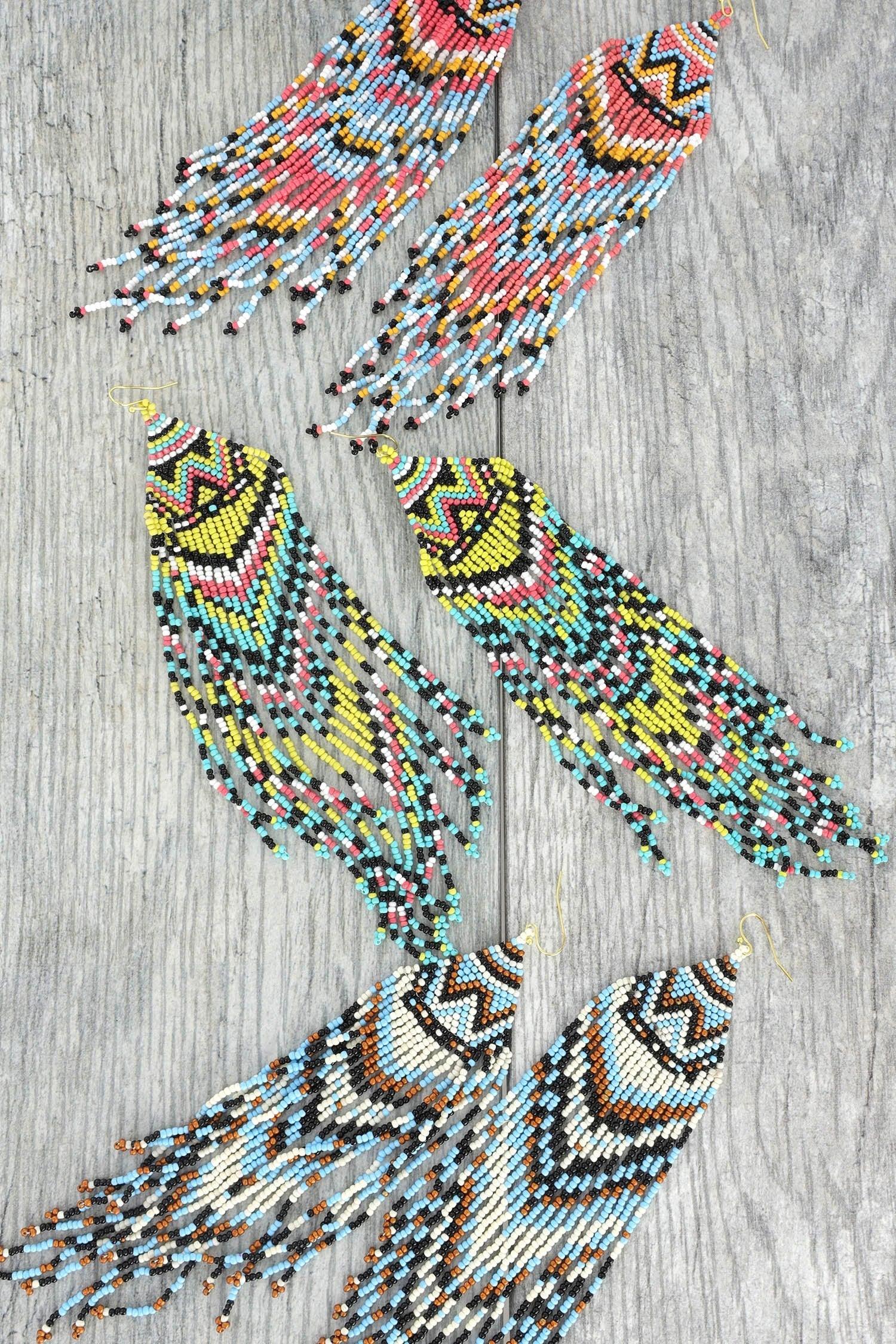 Extra Long Seed Bead Fringe Earrings - Random Hippie