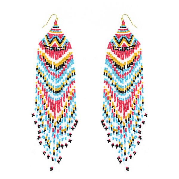 Extra Long Seed Bead Fringe Earrings - Random Hippie
