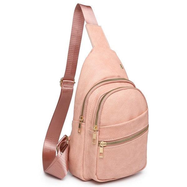Faux Leather Sling Backpack.