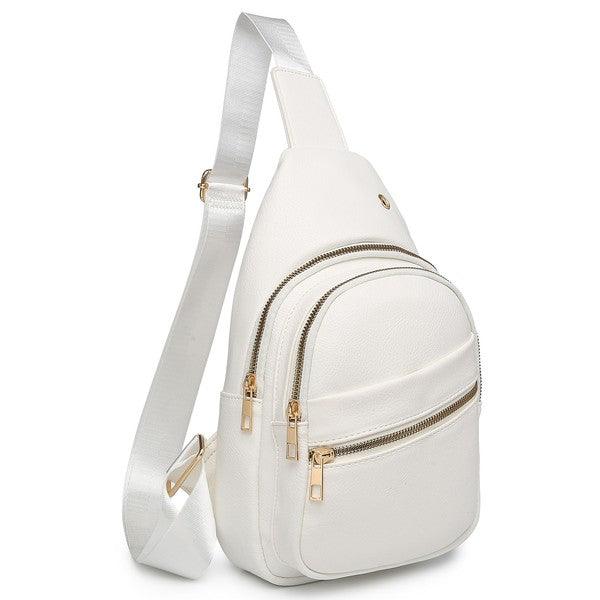 Faux Leather Sling Backpack.