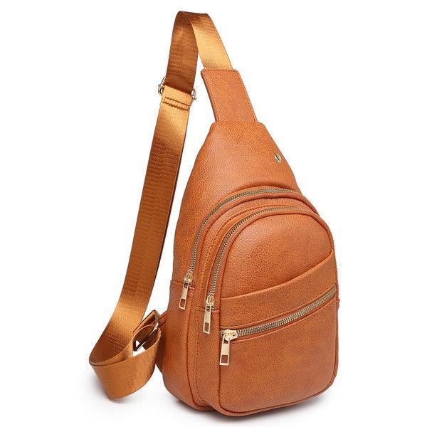 Faux Leather Sling Backpack.