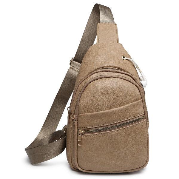 Faux Leather Sling Backpack.