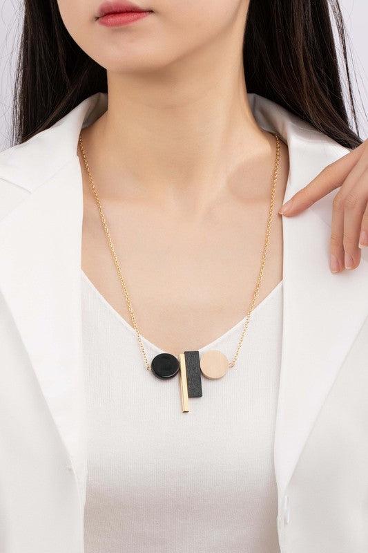 Geo Shaped Wood Pendant Necklace - Random Hippie