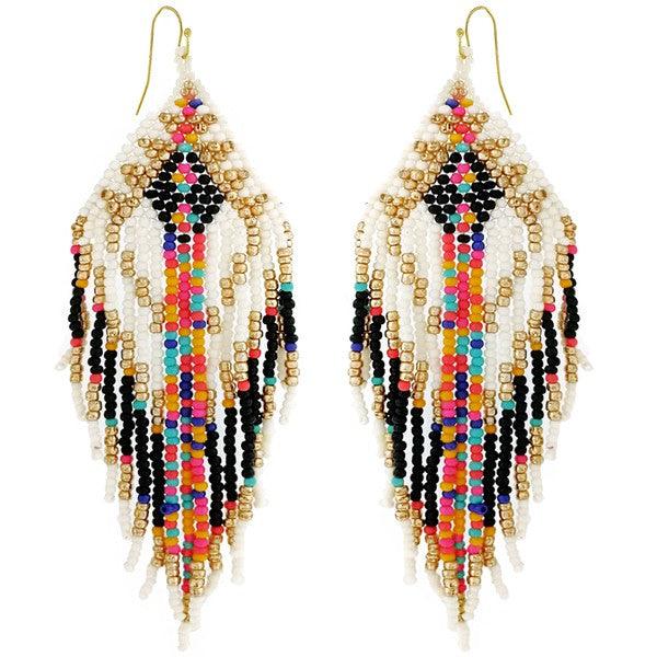 Geometric Seed Bead Fringe Earrings - Random Hippie