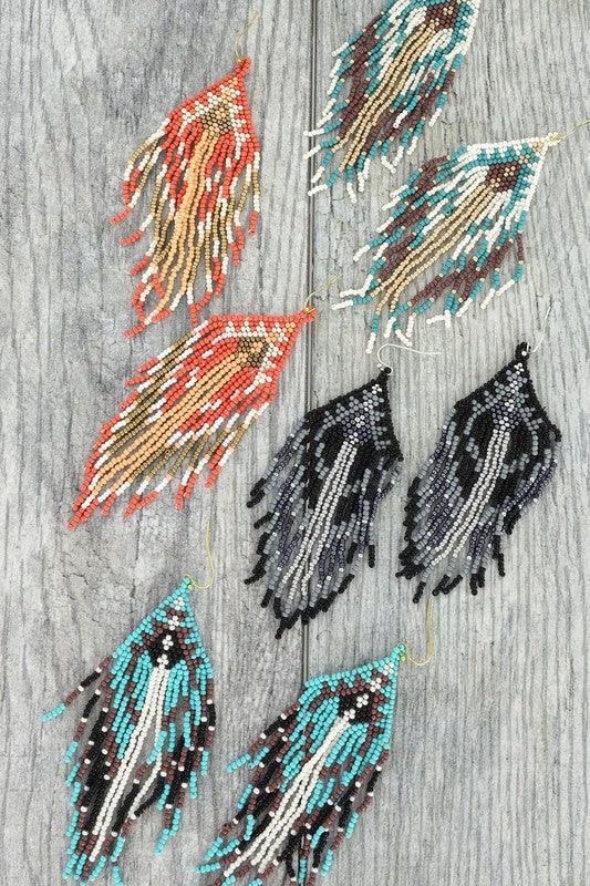 Geometric Seed Bead Fringe Earrings - Random Hippie