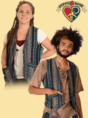 BRUSHED GHERI VEST W/FRONT POCKETS & WOOD BEAD BUTTONS VEST - Random Hippie