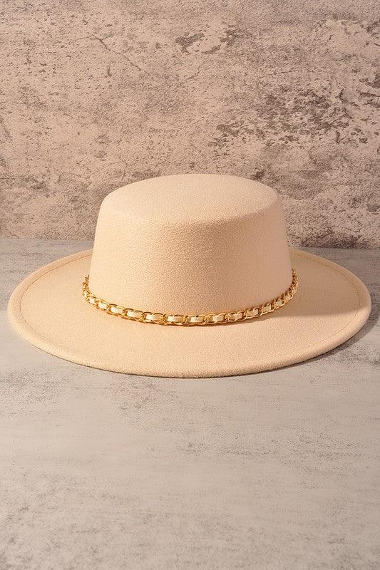Gold Chain Wide Brim Hat.