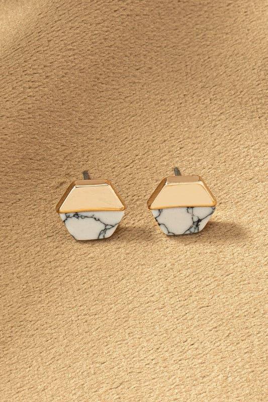 Hexagon Metal and Stone Stud Earrings - Random Hippie