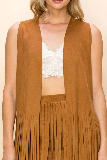 LONG SUEDE FRINGE VEST - Random Hippie