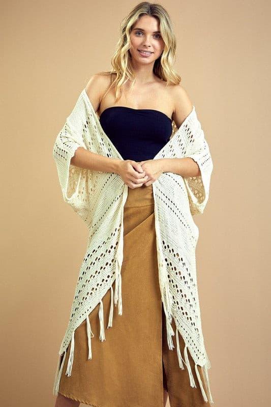 Loose Knit Fringe Cardigan.