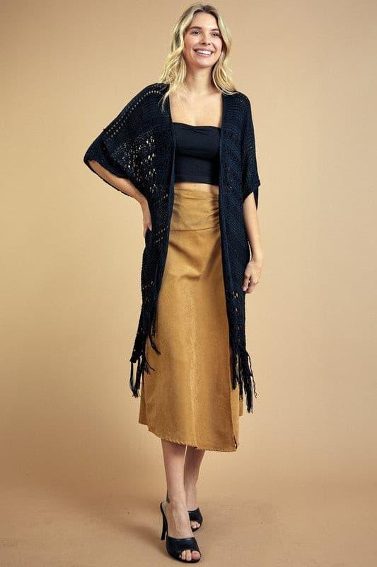 Loose Knit Fringe Cardigan.