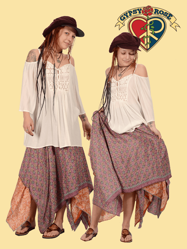 Recycled Fabric Layered Wrap Skirt - Random Hippie