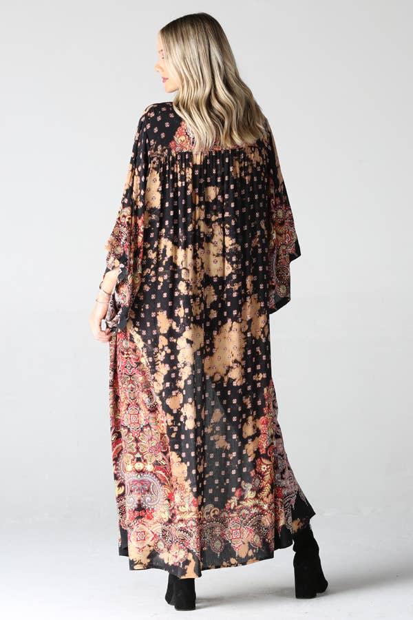 Bleach Dyed Printed Duster Kimono - Random Hippie