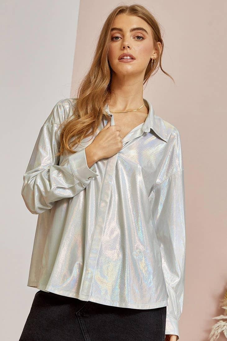 Shimmery Button Down Top - Random Hippie