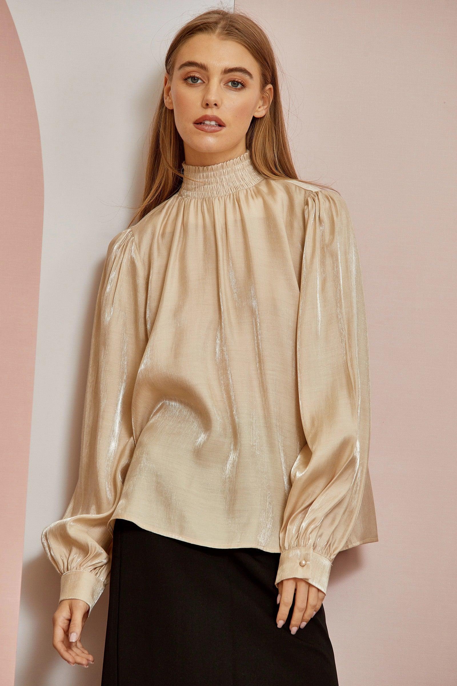 Smocked Mock Neck Blouse - Random Hippie