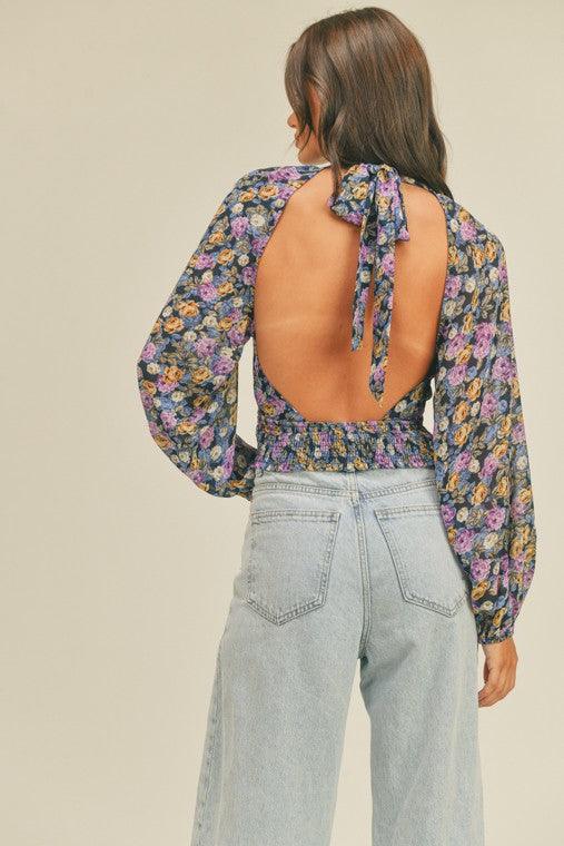 Smocked Waist Open Back Choker Top - Random Hippie