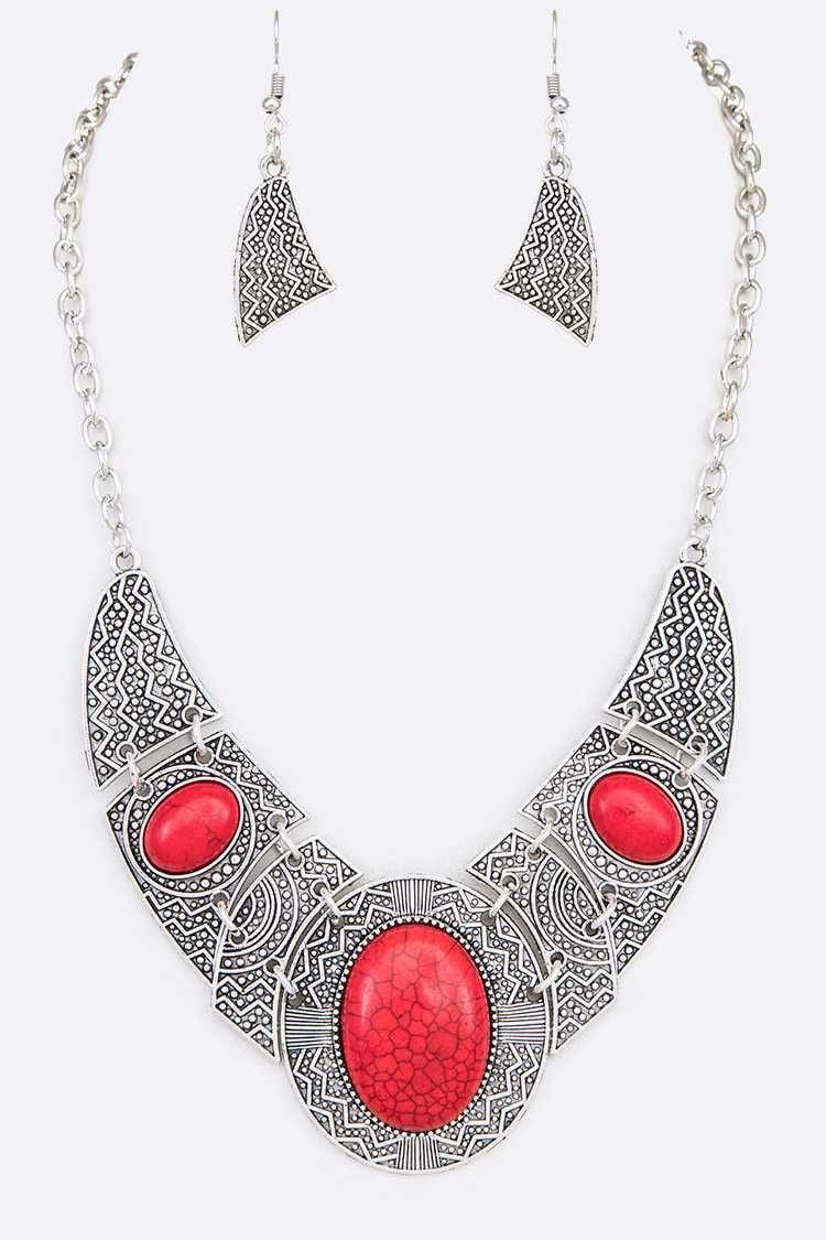 Stone Pave Statement Necklace Set.