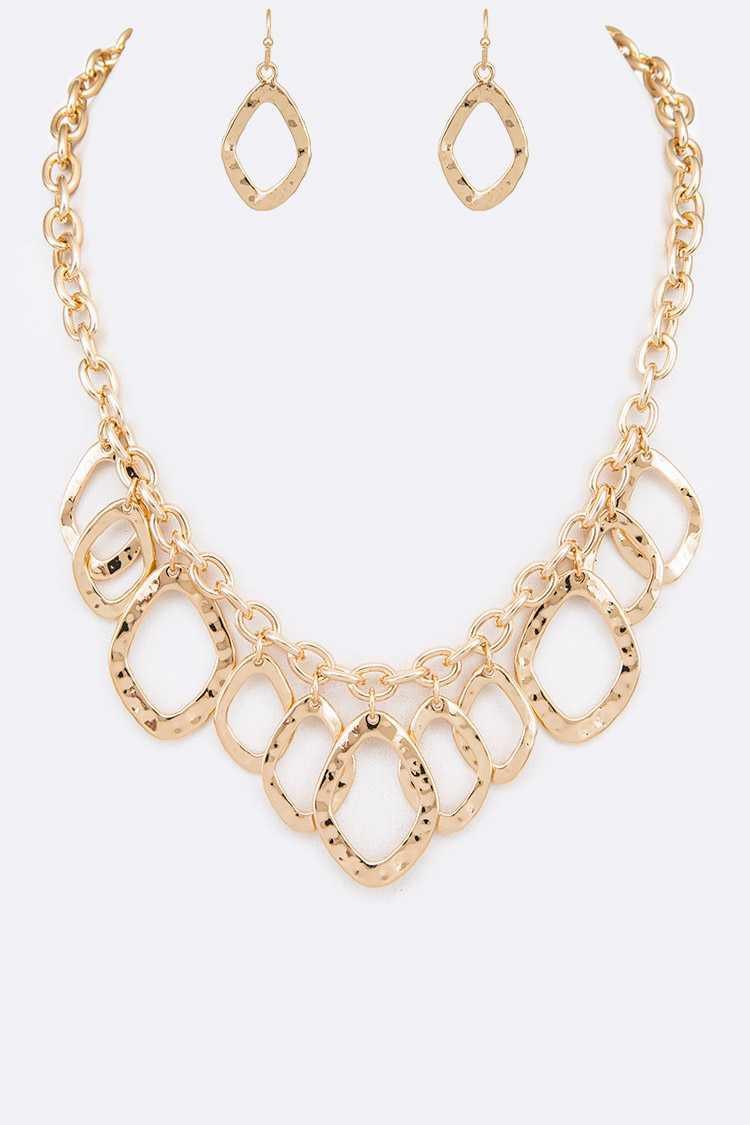 Textured Fringe Bib Necklace Set.