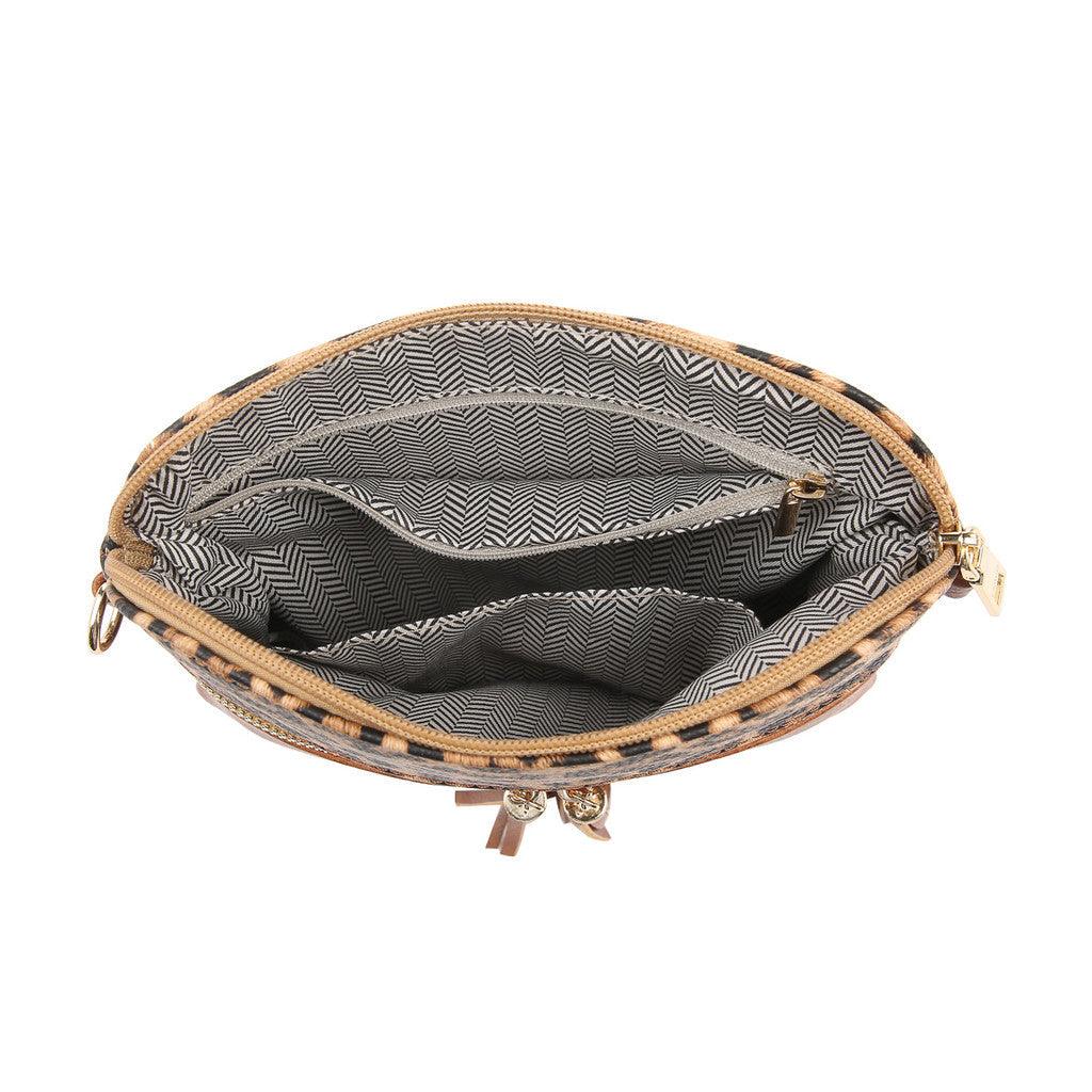 Two-Tone Crossbody Bag with Tassels.