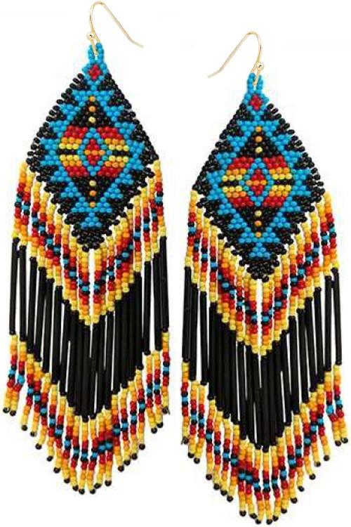 Western Aztec Seed Bead Fringe Earrings - Random Hippie