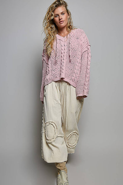 Hooded Cable Knit Chenille Sweater