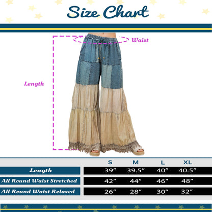 Boho-Inspired Long Denim Pants with Solid Patches