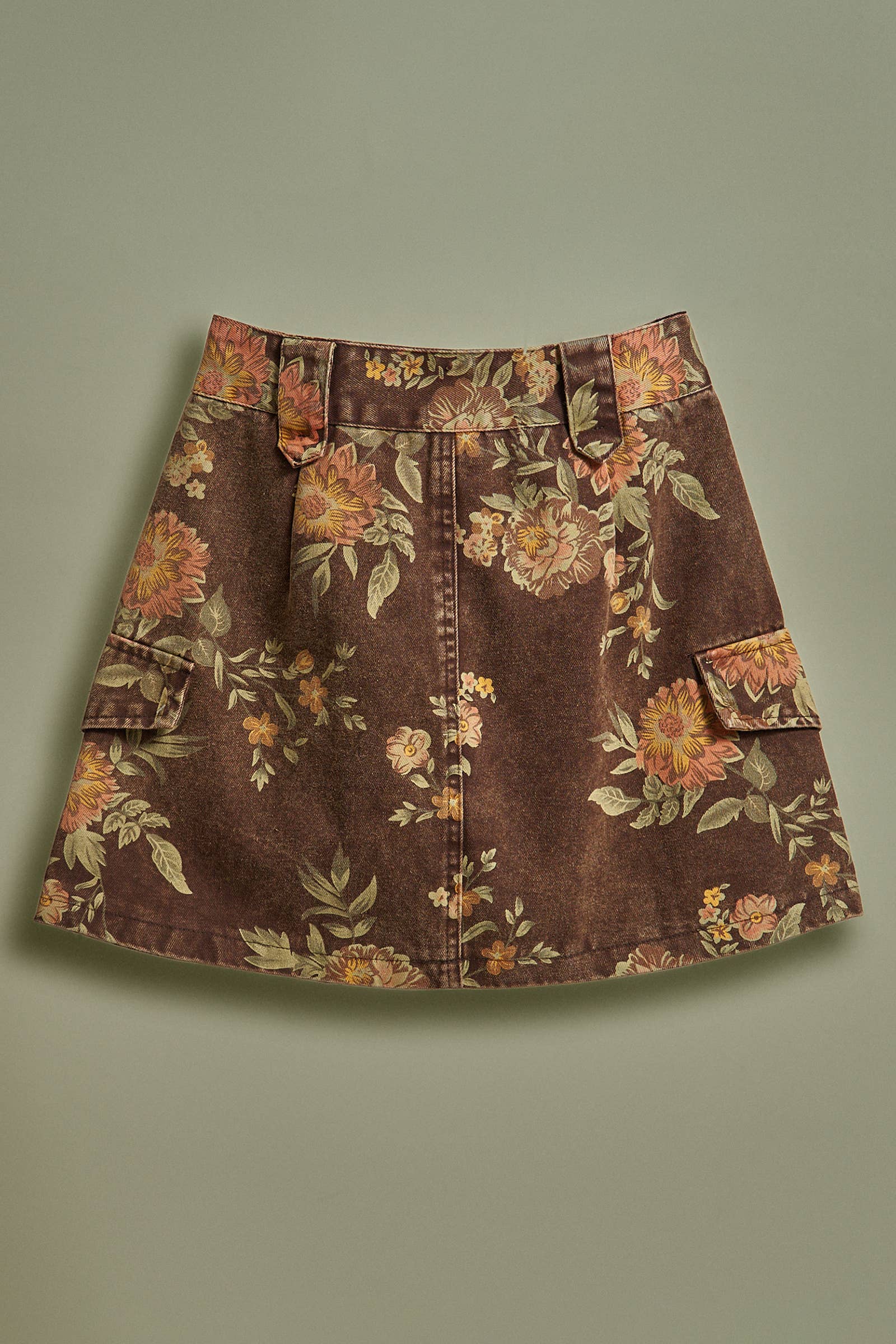 Vintage Floral Cotton Denim Mini Skirt