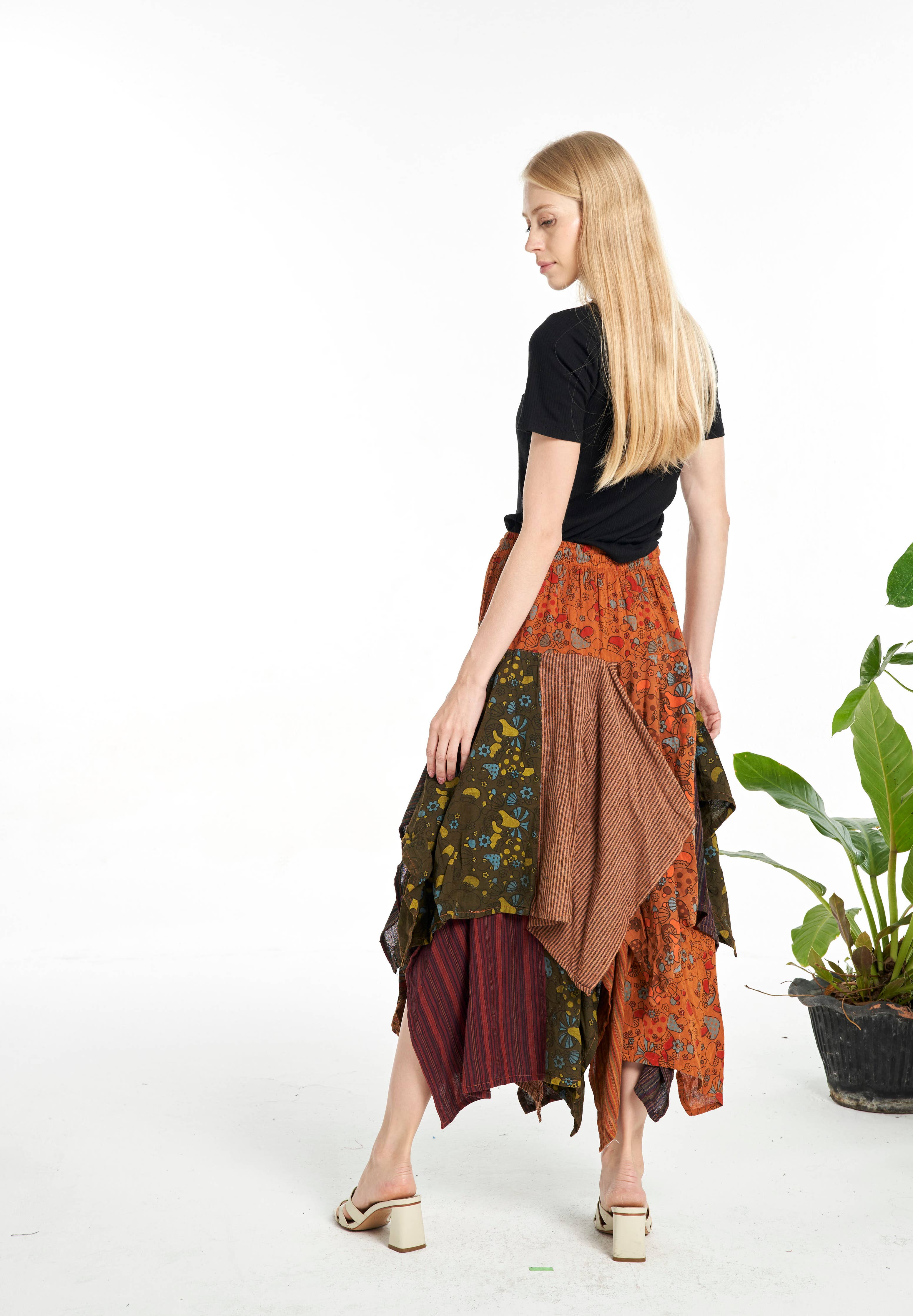 Mushroom Patchwork Pixie Skirt  Free Size