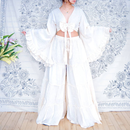 Cotton Flowy Tiered Pant with Ruffle Sleeve Set