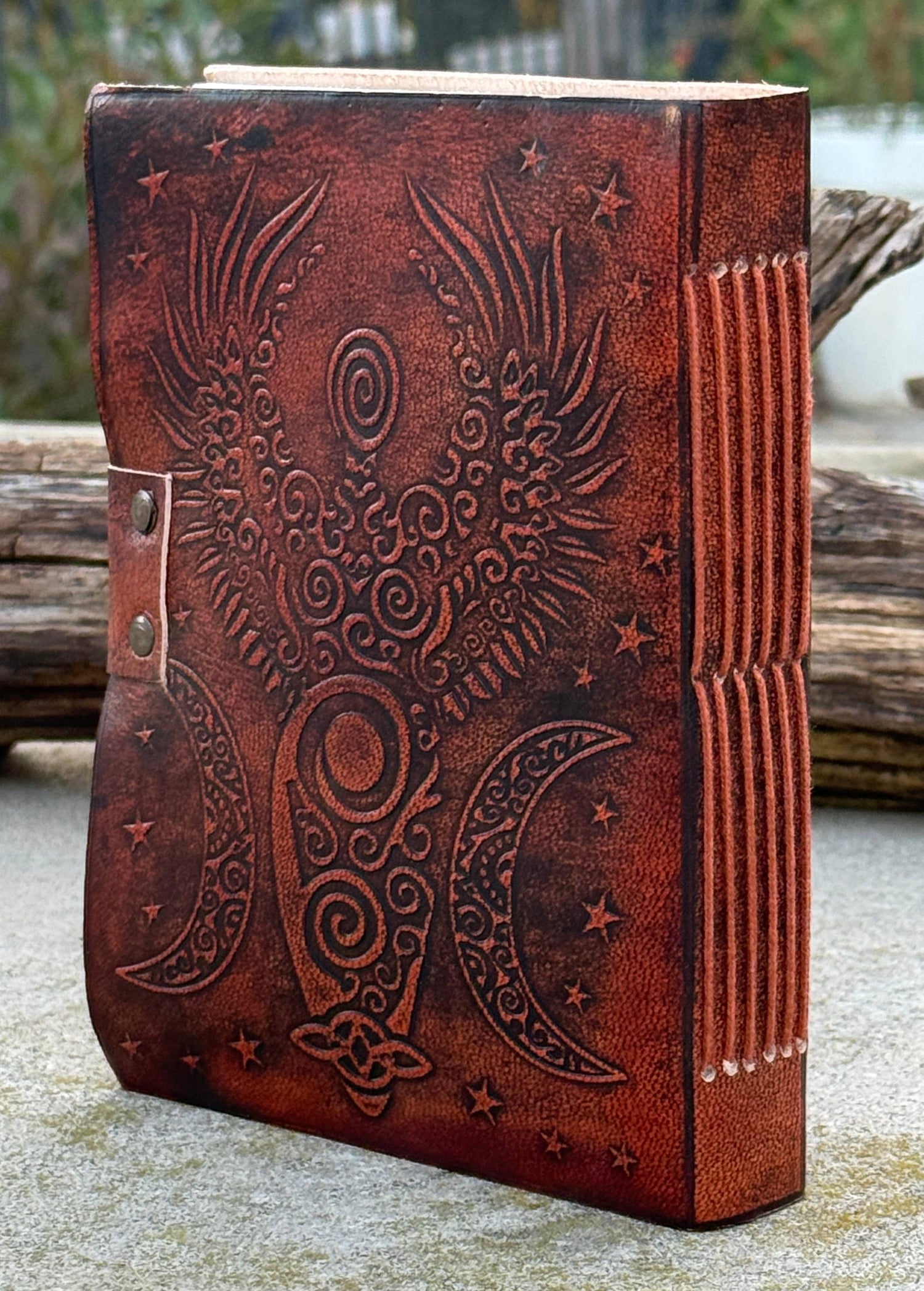 Leather Journal Embossed Triple Moon Goddess