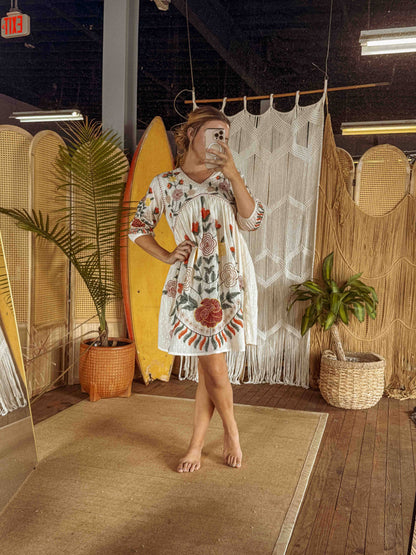 Boho Embroidered Floral Cotton Dress