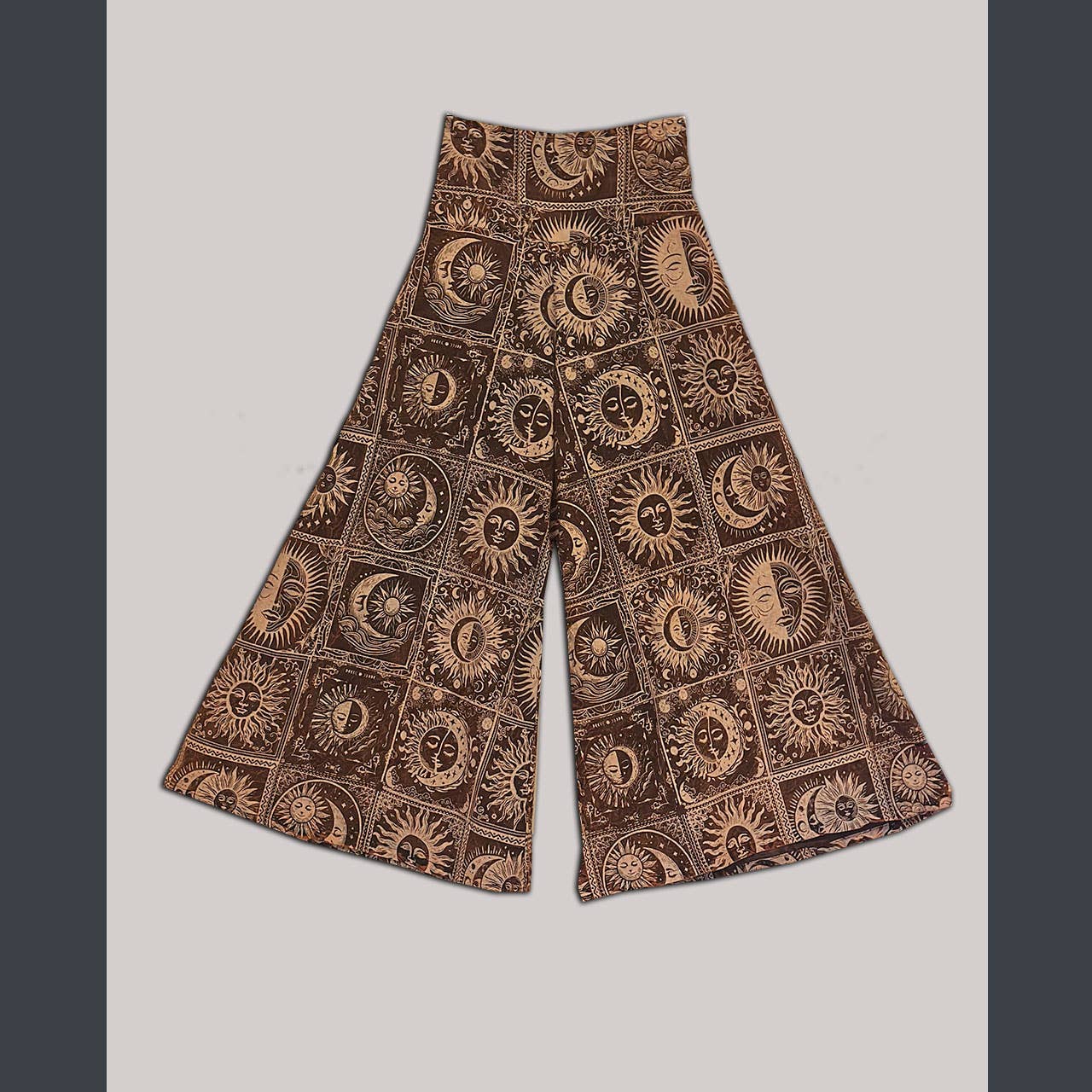 Wide Leg Celestial Print Pants with Flat Waistband