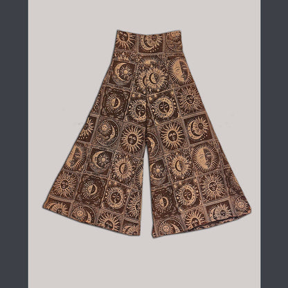 Wide Leg Celestial Print Pants with Flat Waistband
