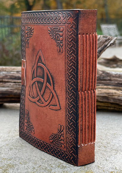 Leather Journal Embossed Triple Moon Goddess