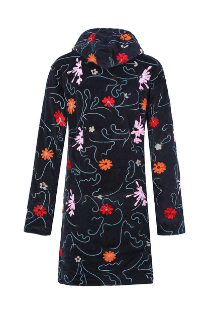 Boho Embroidered Velvet Hoodie