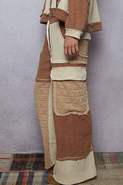 Quilted Contrast Casual Solid Knit Pants