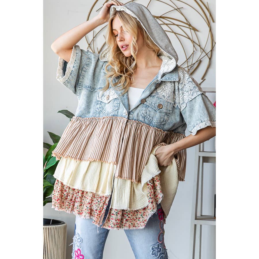 Ruffle Hooded Jacket