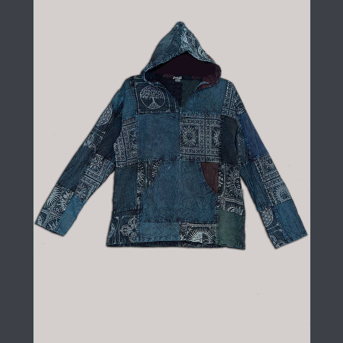 Cotton Celestial Print and Solid Patch Hoodie