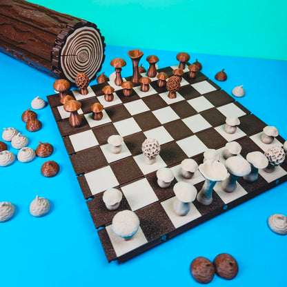 Mushroom and Acorn Forest Chess and Checkers Set