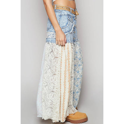 Woven floral print mixed skirt